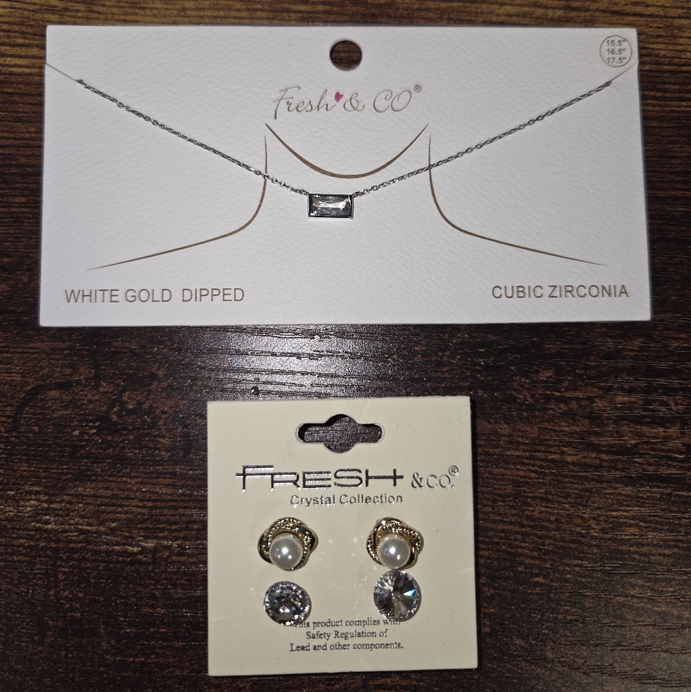 BOGO💖Fresh & Co. White Gold Dipped CZ Necklace and Earrings
